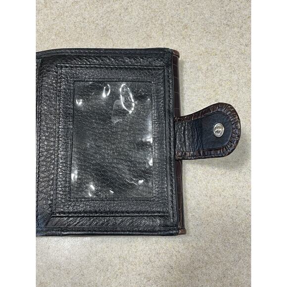 Brighton Leather Trifold Wallet Black/Brown Leather Croc Pattern-Bow Accents - Picture 5 of 13